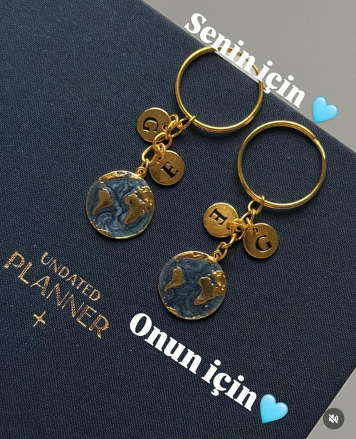 O Benim Dünyam Anahtarlık - Gold 2 Harfli Kişiselleştirilebilir