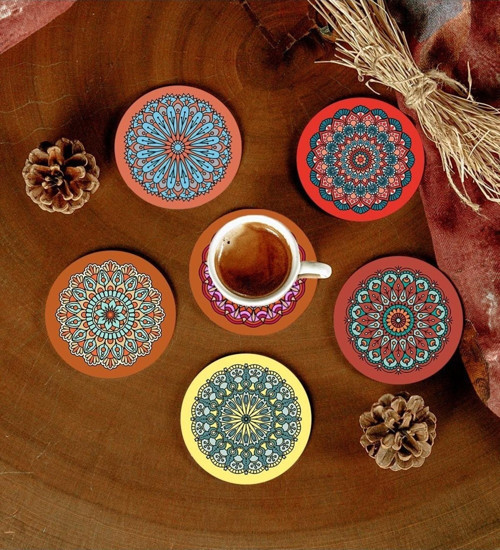 6 Adet Desenli Mdf Bardak Altlığı