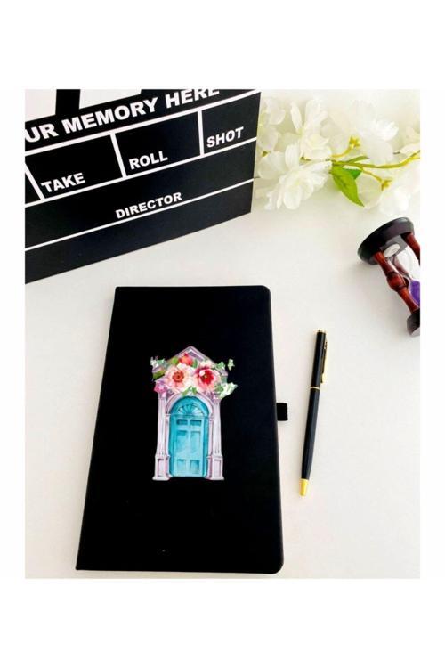 Çiçek Desenli Defter Kalem (siyah)