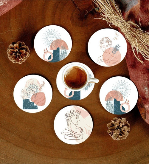6 Adet Desenli Mdf Bardak Altlığı