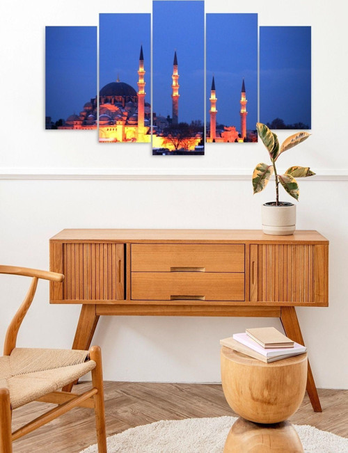 Camii Manzarası 5 Parçalı Mdf Tablo