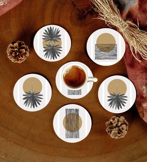 6 Adet Desenli Mdf Bardak Altlığı