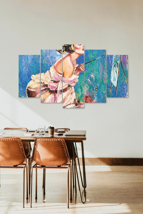 Ressam Kadın 5 Parçalı Mdf Tablo