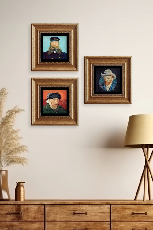 Van Gogh 3 lü Set Çerçeveli Taş Tablo