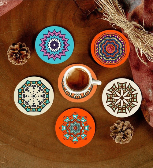 6 Adet Desenli Mdf Bardak Altlığı