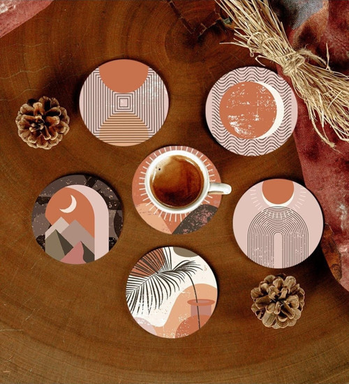6 Adet Desenli Mdf Bardak Altlığı