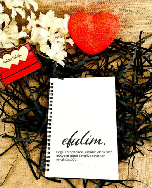 Sevgililer Günü Efulim Baskılı Ahşap Defter - Beyaz