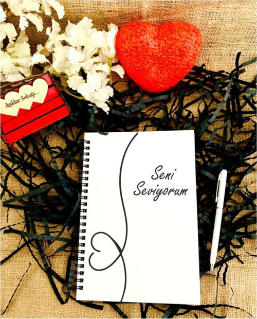 Sevgililer Günü Seni Seviyorum Yazılı Ahşap Defter Kalem Seti - Beyaz