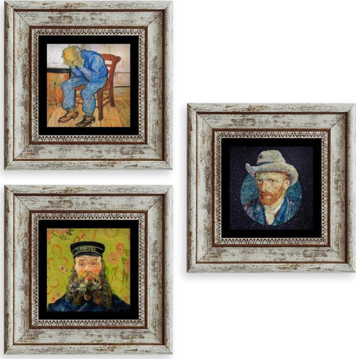 Van Gogh 3 lü Set Çerçeveli Taş Tablo