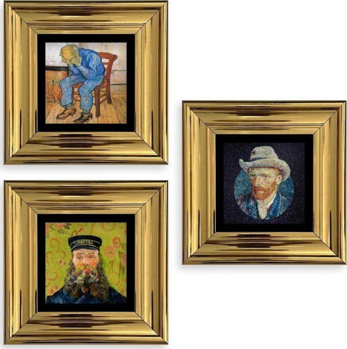 Van Gogh 3 lü Set Çerçeveli Taş Tablo