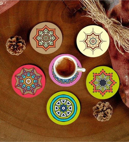 6 Adet Desenli Mdf Bardak Altlığı