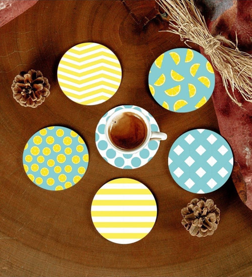 6 Adet Desenli Mdf Bardak Altlığı
