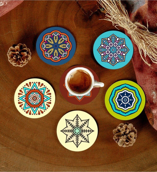 6 Adet Desenli Mdf Bardak Altlığı