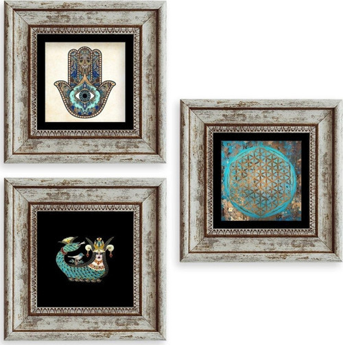 Mistik 3 lü Set Çerçeveli Taş Tablo
