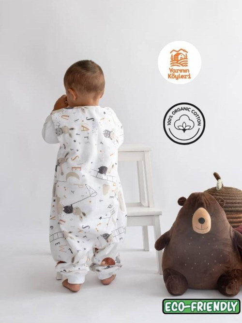 Kışlık Pamuklu Pazen Uyku Tulumu , 1 Tog Organik Çocuk Ve Bebek Uyku Tulumu, Kolsuz Unisex Tulum