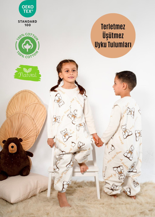 Kışlık Pamuklu Pazen Uyku Tulumu , 1 Tog Organik Çocuk Ve Bebek Uyku Tulumu, Kolsuz Unisex Tulum