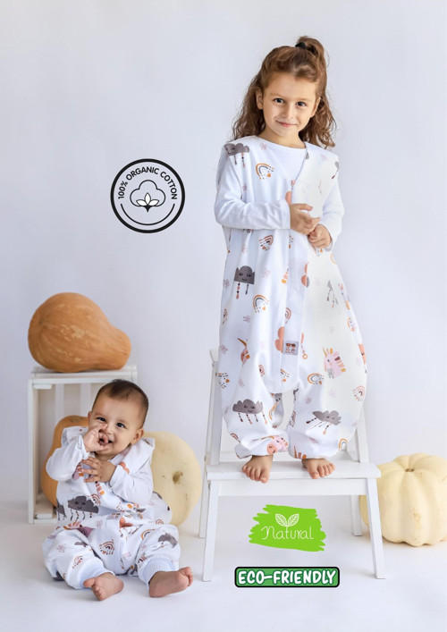 Organik Pamuk Pazen Kışlık Uyku Tulumu, Unicorn Desenli Çocuk Ve Bebek Tulumu