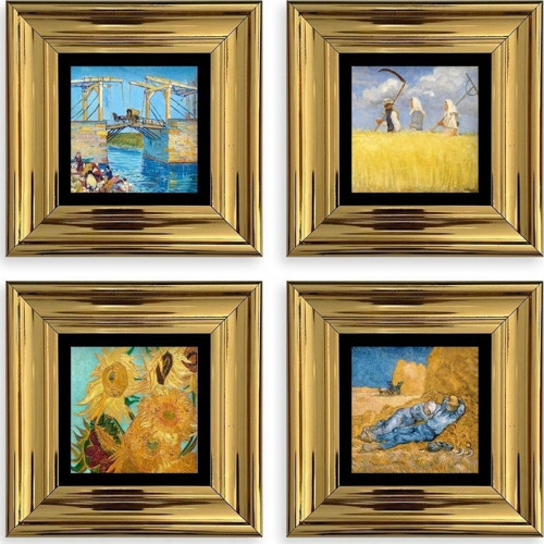 Van Gogh 4 lü Set Çerçeveli Taş Tablo
