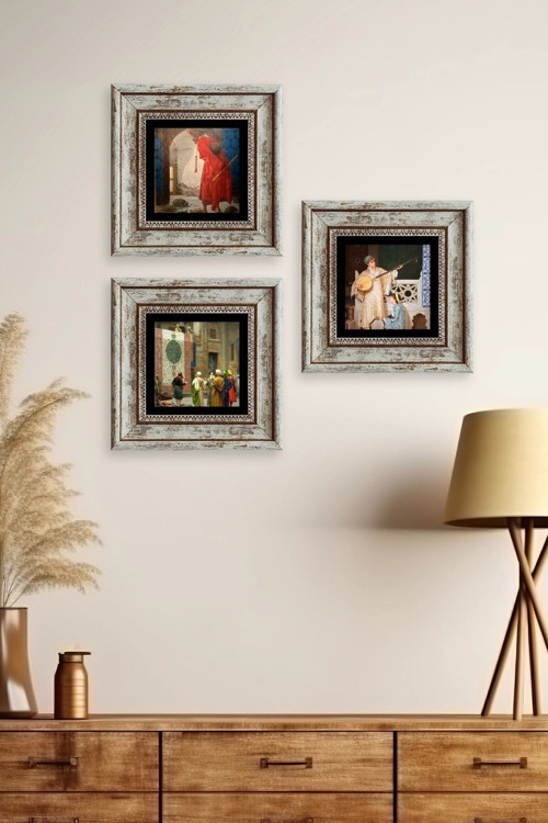 Osman Hamdi Bey 3 lü Set Çerçeveli Taş Tablo