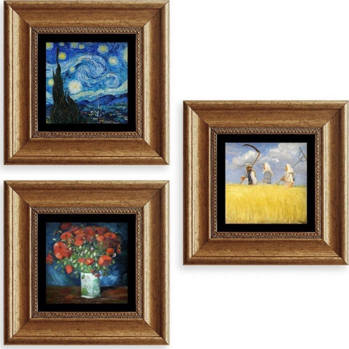 Van Gogh 3 lü Set Çerçeveli Taş Tablo