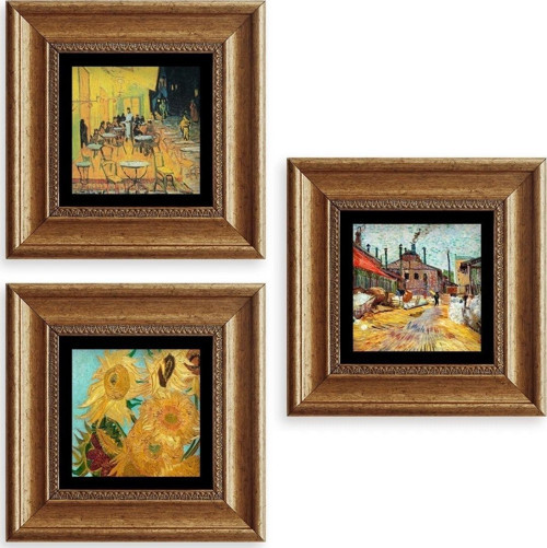 Van Gogh 3 lü Set Çerçeveli Taş Tablo