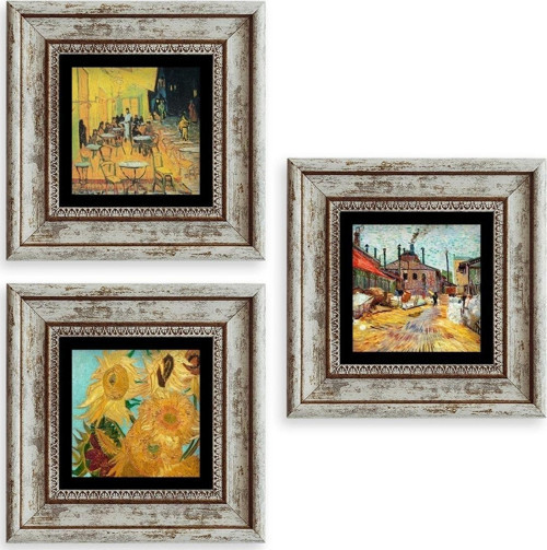 Van Gogh 3 lü Set Çerçeveli Taş Tablo