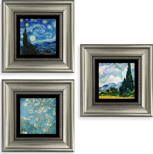 Van Gogh 3 lü Set Çerçeveli Taş Tablo