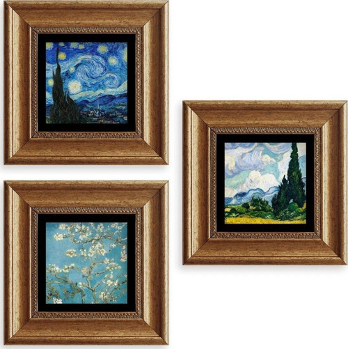 Van Gogh 3 lü Set Çerçeveli Taş Tablo