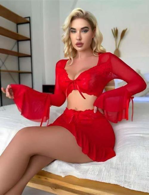 Kırmızı Transparan Fantezi Etekli Gecelik Takım