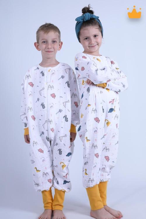 2-8 Yaş 1 Tog 4 Katlı Müslin Çocuk Uyku Tulumu Unisex Uzun Kollu Uyku Tulumu