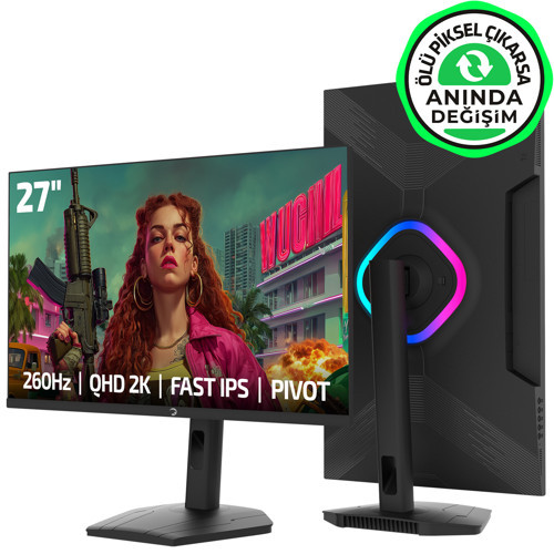 Lunis L90 27'' 260Hz 0.5Ms Fast IPS QHD 2K RGB Pivot Gaming Monitör (Sıfır Ölü Piksel Garantili)