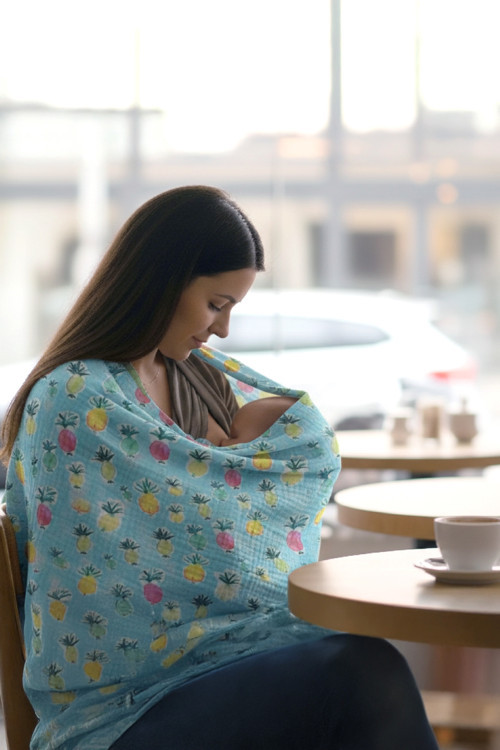 Pineapple | %100 Pamuk 2 Katlı Müslin Balenli Baskılı Emzirme Önlüğü - ZTPINEAPPLE