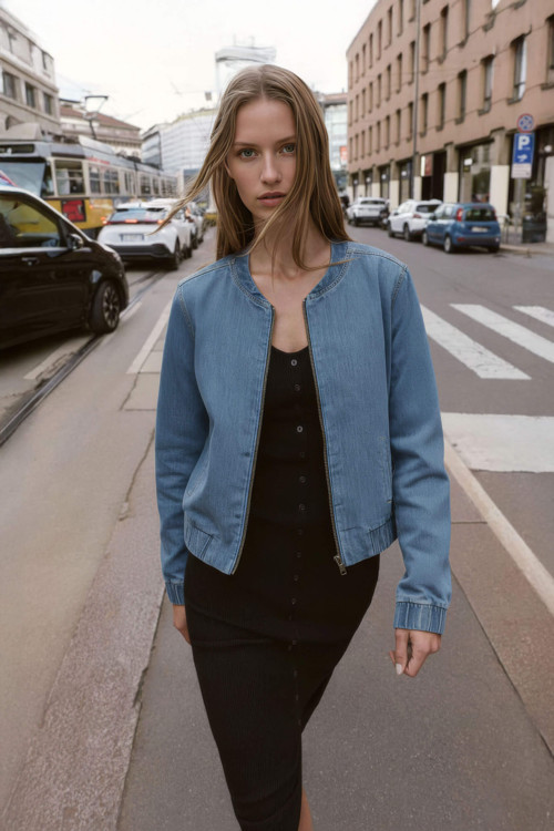 Kadın Açık Mavi Bomber Denim Ceket