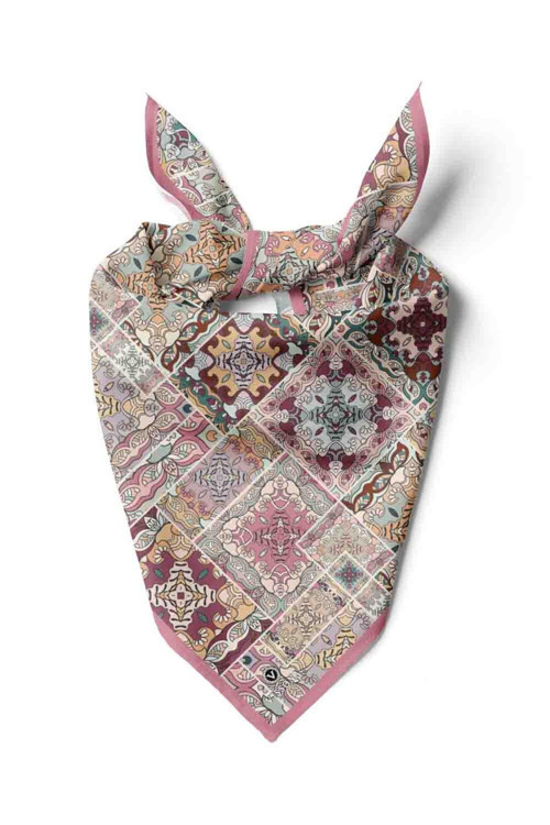 100% Silk Headscarf for Women - 22"x 22" inch Hair Scarf Ethnic Pattern Silk Headscarf Bandanas Square Silk 60354