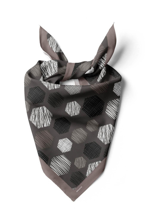 Y30 Kadın Petek Desenli Bandana 50x50 Siyah Beyaz DG0389-22