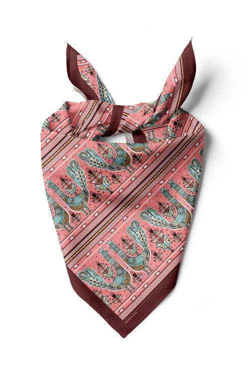 Z52 Kadın Pembe Tavuskuşu Etnik Desenli 50x50 Bandana