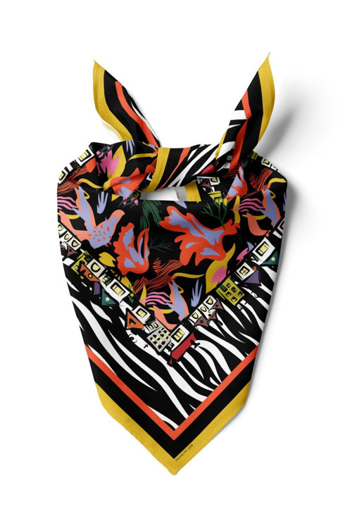 C31 Kadın Zebra Siyah Beyaz Home Desenli 50x50 Bandana