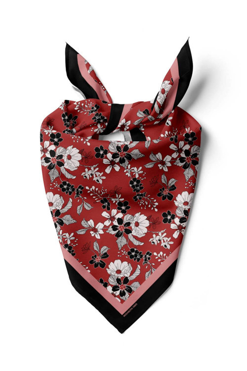 Kadın Kiremit Rengi Mallow Desenli 50x50 Bandana