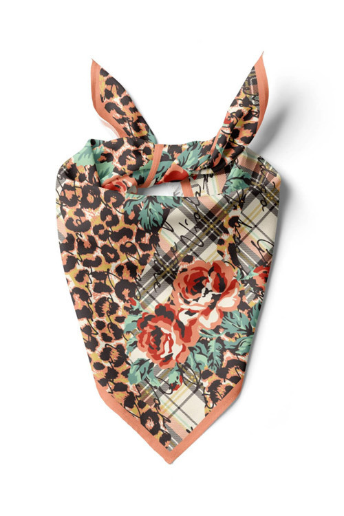 V25 Modabutik Leopar ve Gül Desenli Bandana