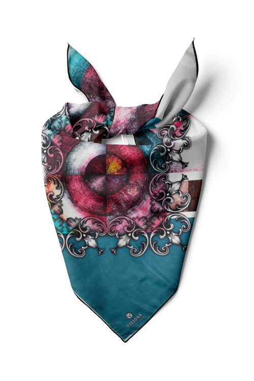 %100 İpek Kadın Desenli Bandana 80x80