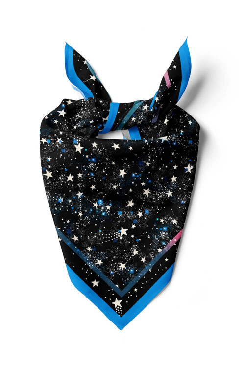 F29 Kadın Mavi Siyah Yıldız Desenli 50x50 Bandana HYL DG01262-22