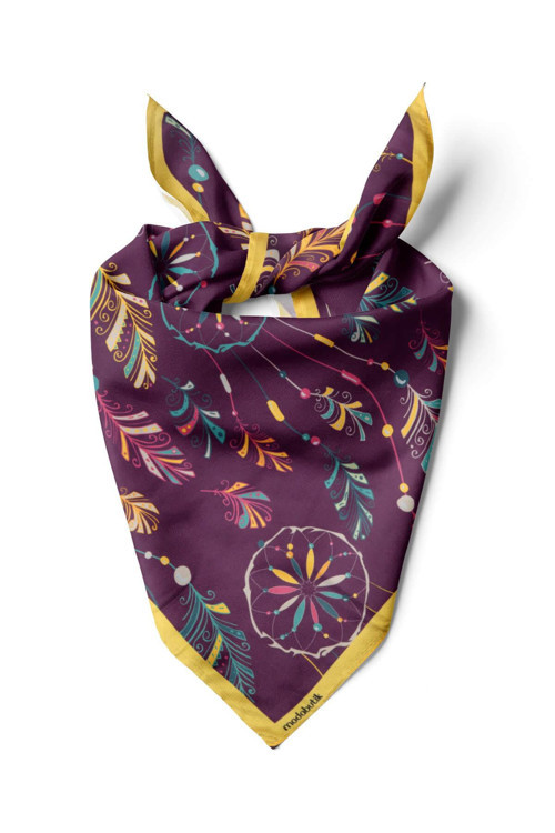 B97 Kadın Yaprak Desenli Bandana 50x50 Yeşil DG0332-22 Snz