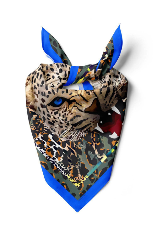 Kadın Krem Kahve Kaplan Desenli 50x50 Bandana