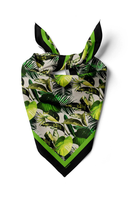 Kadın Yeşil Tropil Leaf Desenli 50x50 Bandana DG0918-22