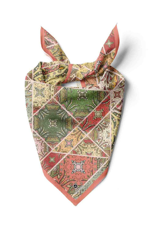 100% Silk Headscarf for Women - 22"x 22" inch Hair Scarf Ethnic Pattern Silk Headscarf Bandanas Square Silk