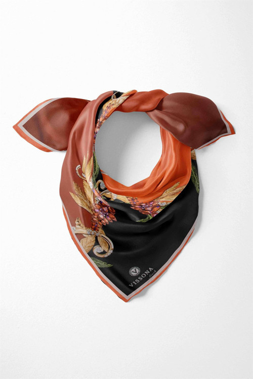%100 İpek Kadın Desenli Bandana 80x80