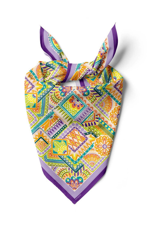 B72 Kadın Lila Sweat Patch Desenli 50x50 Bandana HYL DG0643-22