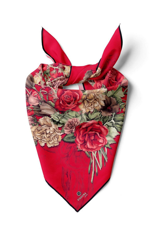 %100 İpek Kadın Desenli Bandana 80x80