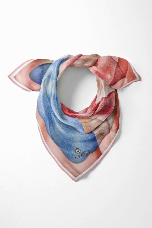 %100 İpek Kadın Desenli Bandana 80x80