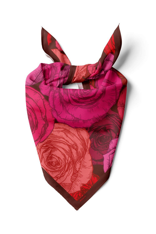F1 Kadın Gül Desenli Bandana 50x50 Kırmızı DG0133-22
